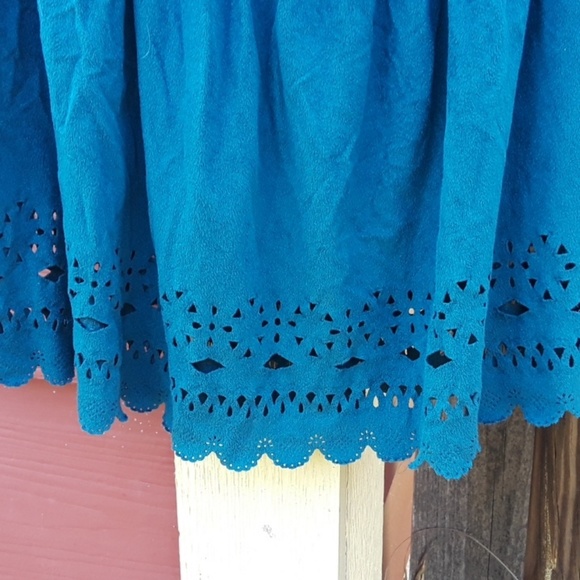 Celine Faux Suede Teal Halter Top - Picture 3 of 5